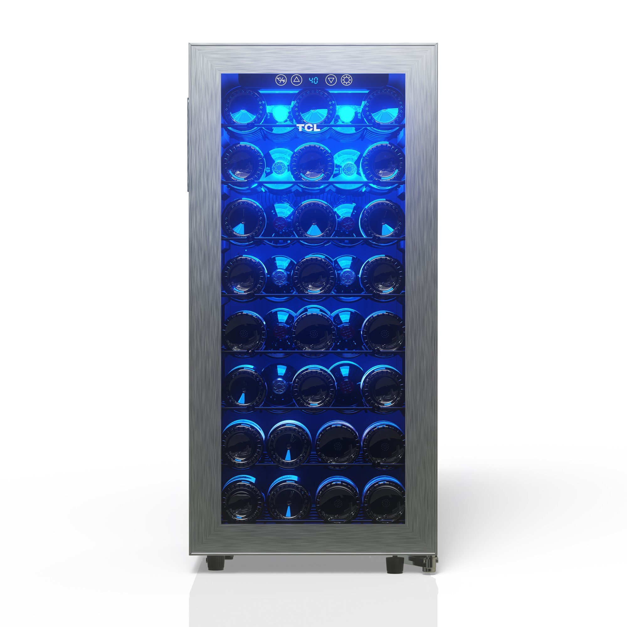 TCL 38 Bottle 3.4 Cu. Ft. Wine Cooler, Low Noise Operation, Digital Controls, LED Lighting, Glass Doors, Freestanding, Model# TRW38F6AS